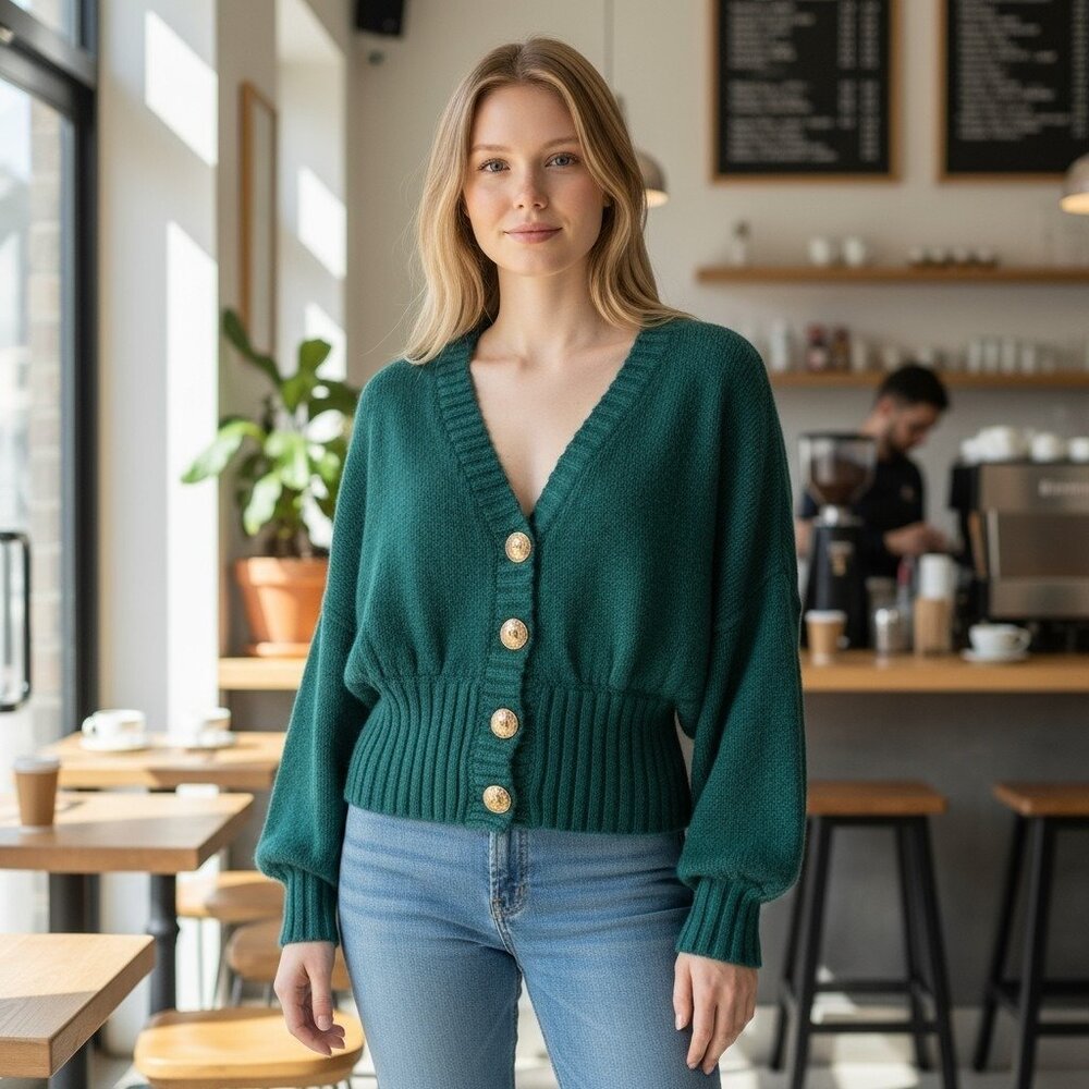 FARM Rio Green Cardigan Sweater - Picture 2 of 8